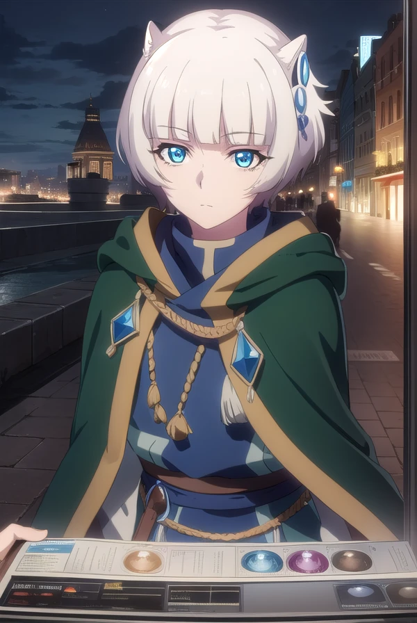 meteoraosterreich, <lora:meteora osterreich s1-lora-nochekaiser:1>,
meteora osterreich, short hair, bangs, blue eyes, hair ornament, white hair, blunt bangs,
BREAK cape, cloak,
BREAK outdoor, city, night, sky, buildings, moon, clouds,
BREAK looking at viewer, (cowboy shot:1.5),
BREAK <lyco:GoodHands-beta2:1>, (masterpiece:1.2), best quality, high resolution, unity 8k wallpaper, (illustration:0.8), (beautiful detailed eyes:1.6), extremely detailed face, perfect lighting, extremely detailed CG, (perfect hands, perfect anatomy),