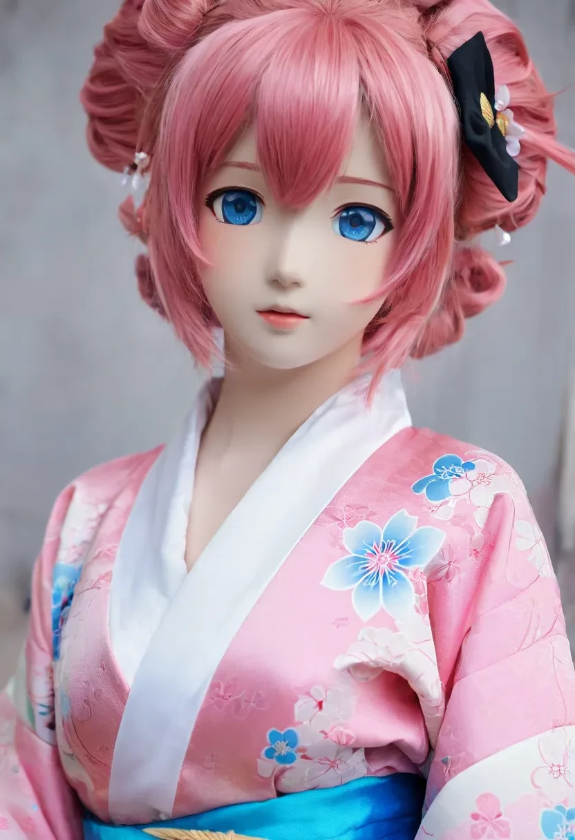 animegao cute girl, kimono, blue eyes, pink hair  <lora:agkr-sdxl-v1:1.2>