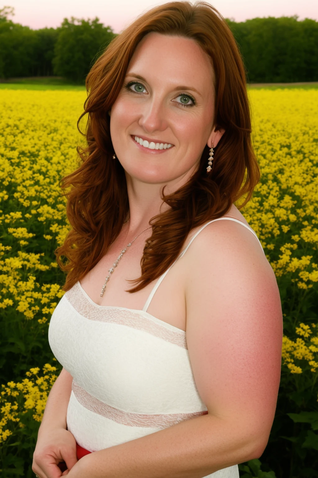 <lora:AellaRae:1> portrait of aellarae, flower field, sunset, masterpiece