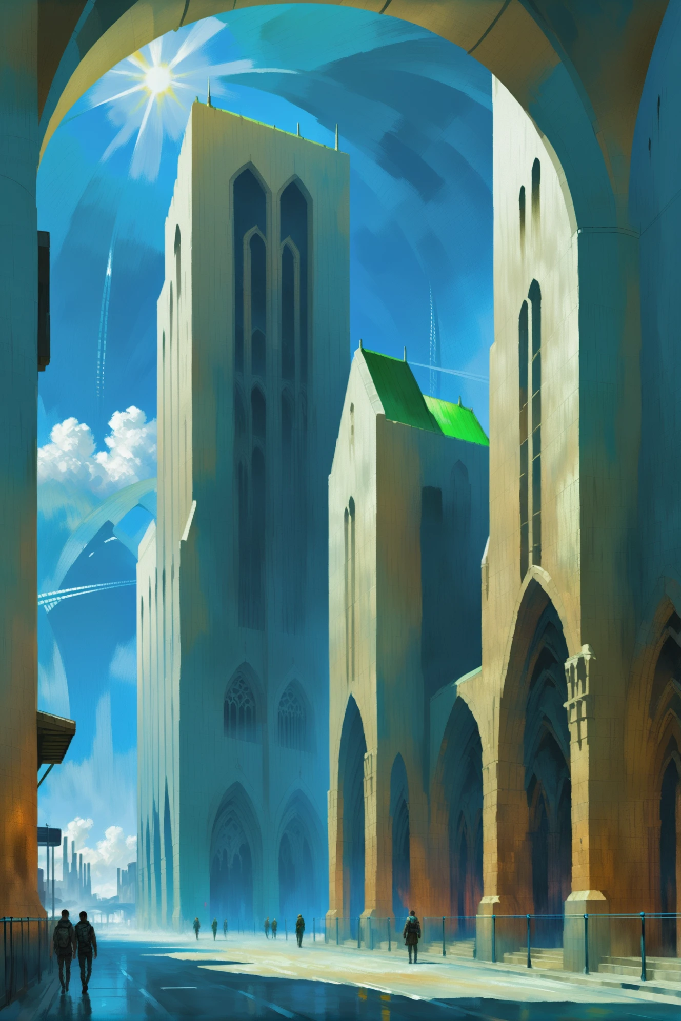 digital painting, cyberpunk, noon, scenery, in a Solar Radiation Zone<lora:EnvyBetterHiresFixXL01:0:hr=1><lora:EnvyNormanArchitectureXL01:1><lora:EnvyAnimeOilXL01:1>