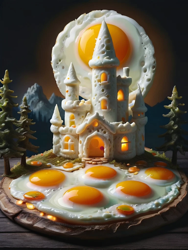 mythical magic forrst with small castle at night made of ral-friedegg,  looking at viewer <lora:ral-friedegg:1>