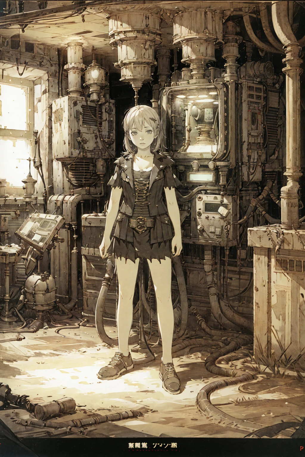 8k,absurdres, highres, ultra detailed, masterpiece, sharp shading,underTatsuyuki,
1girl,black,gothic,abandon staion,monocolor,gaint machine,(obsolete machine:1.3),pipe
(solo:1.2),1girl,masterpiece,<lora:Tatsuyuki Tanaka-000009:0.8> <lora:Migunov2:1> <lora:GoodHands-vanilla:1> <lora:nori2:0.5>