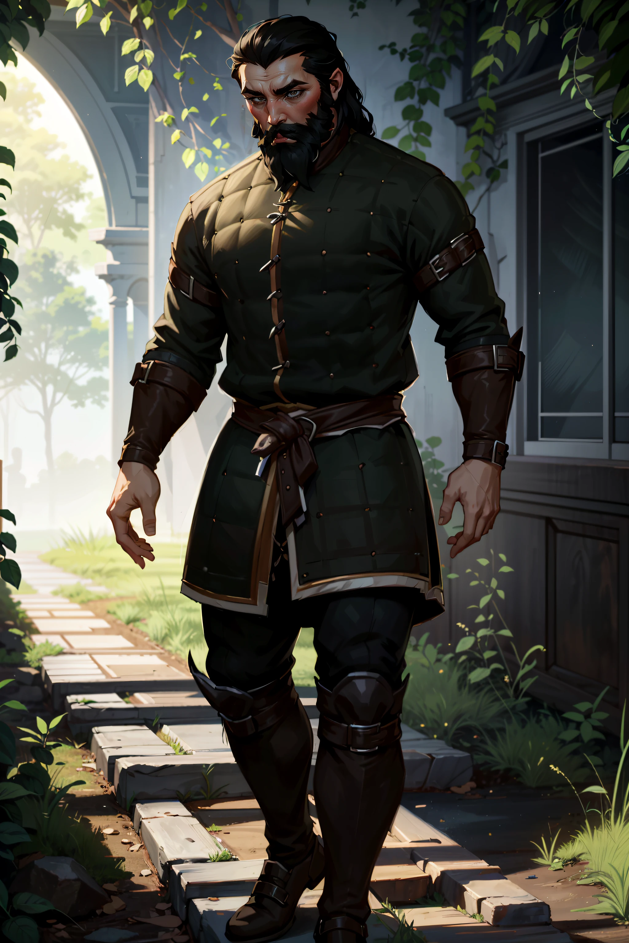 ((ultra detailed, masterpiece, absurdres))
<lora:DAIBlackwall:0.9>
DAIBlackwall, 1boy, solo, black hair, beard, Hidden waterfall within a mystical forest, sunlight piercing through dense foliage, dynamic lighting, ancient ruins covered in moss