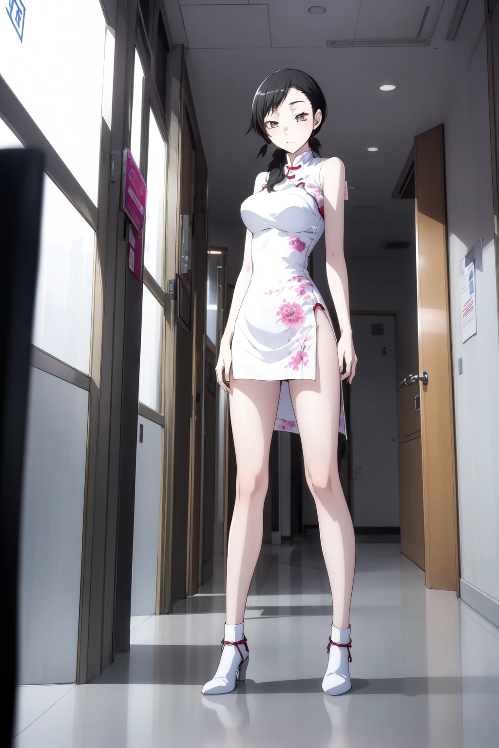 (RAW photo, best quality), 1girl, natural lighting, solo, modern hospital,
<lora:smt_devil_survivors_2_fumi_kanno_v1_2-000003:1>, fumi kanno, chinese dress, full body, beautiful legs,