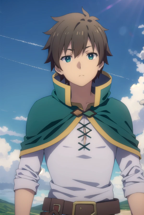 kazumasatou, <lora:kazuma satou movie-lora-nochekaiser:1>,
kazuma satou, short hair, brown hair, (green eyes:1.3), male focus,
BREAK shirt, long sleeves, white shirt, belt, pants, capelet, brown belt,
BREAK outdoor, forest, nature, trees, village, sky, sun, clouds,
BREAK looking at viewer, (cowboy shot:1.5),
BREAK <lyco:GoodHands-beta2:1>, (masterpiece:1.2), best quality, high resolution, unity 8k wallpaper, (illustration:0.8), (beautiful detailed eyes:1.6), extremely detailed face, perfect lighting, extremely detailed CG, (perfect hands, perfect anatomy),