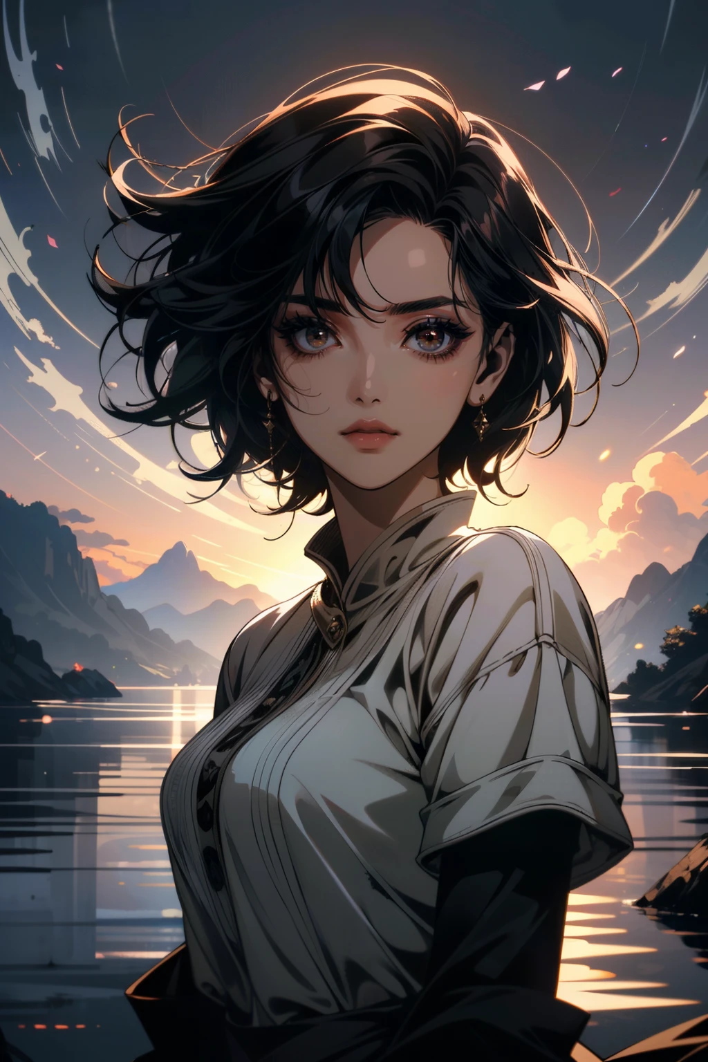 ((ultra detailed, masterpiece, absurdres))
<lora:QuarryKaitlyn:0.9>
QuarryKaitlyn, 1girl, solo, black hair, brown eyes, sitting in a garden, roses, colorful, sundown, cinematic lighting