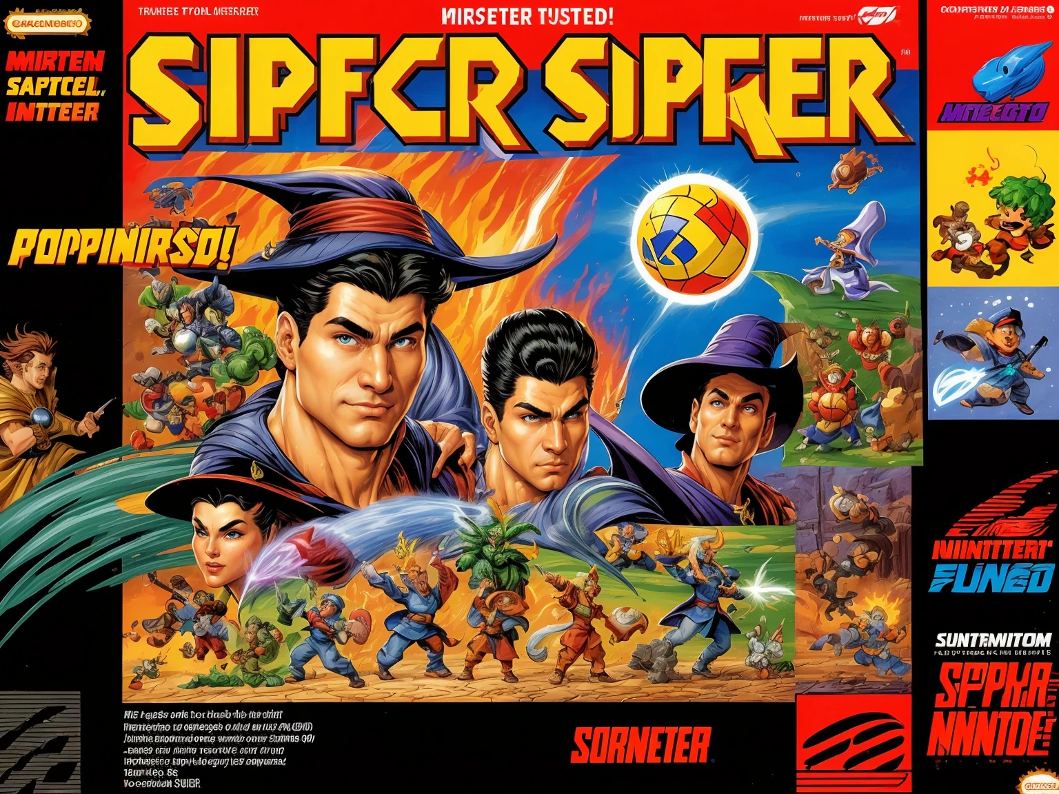 retro game art concept art  <lora:quiron_SNESCover_v2_lora:0.97> , SnesQuiron cover, masterpiece, best quality,  ((simon the sorcerer) game), videogame cover,  snes cover,  cover,   logo, game title,  english text, Full cover,  . digital artwork, illustrative, painterly, matte painting, highly detailed . 16-bit, vibrant colors, pixelated, nostalgic, charming, fun