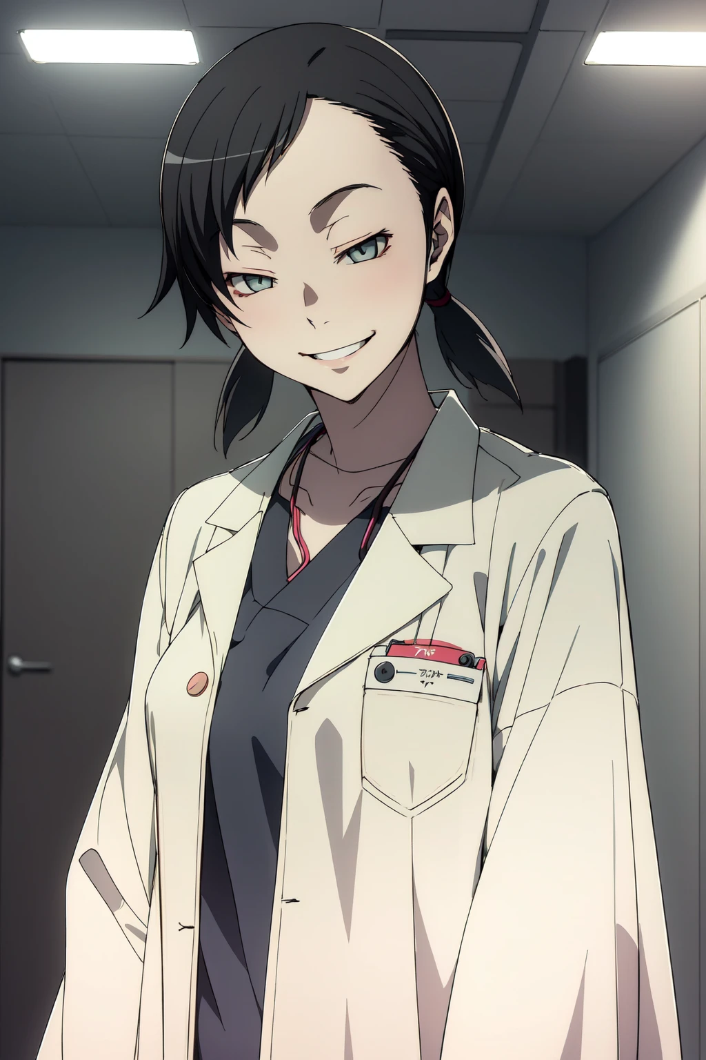 (RAW photo, best quality), 1girl, natural lighting, solo, modern hospital, smile,
<lora:smt_devil_survivors_2_fumi_kanno_v1_2:1>, fumi kanno, <lora:LabcoatOverScrubs1_1:1>,labcoat over scrubs