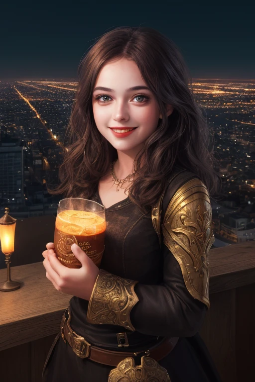 . fascinating: a hearty girl,eyes and smiles with charm,<lora:é»çç稿:1>,, masterpiece,best quality,CG 8k wallpaper,illustration,absurdres, city lights,