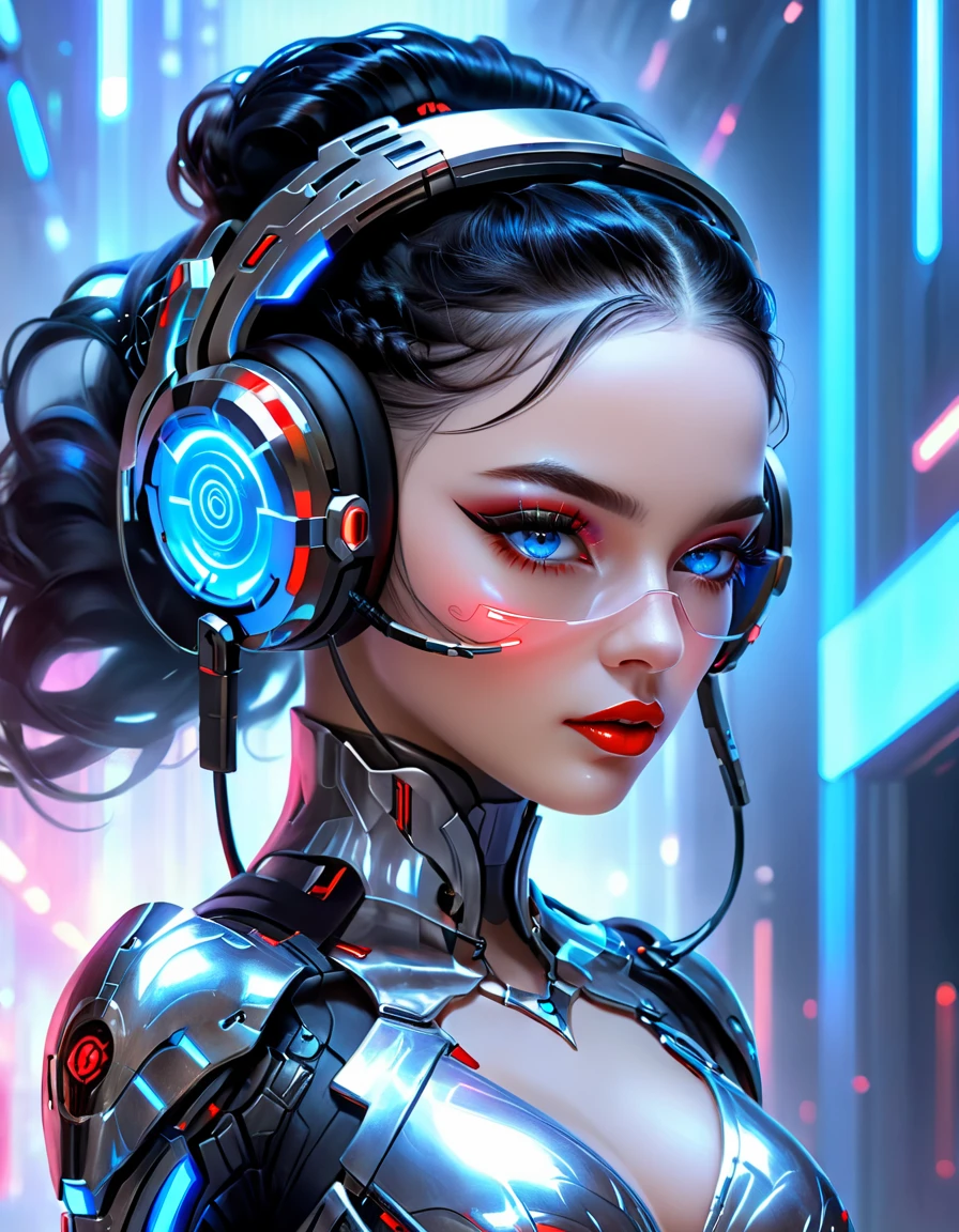 ethereal fantasy concept art of 1girl, red lips, parted lips, makeup, headphones, black hair, lipstick, blue eyes, digital media \(artwork\), cyborg, science fiction, blurry background, portrait, looking at viewer, futuristic glasses, headset, stunning, highly detailed, intense color, depicted, intricate, elegant, full perfect, cinematic, dynamic light, luxurious, focused, extremely
<lora:FuturisticGlassesXL:.6>, , <lora:FILM_PHOTOGRAPHY_STYLE:0.25> . magnificent, celestial, ethereal, painterly, epic, majestic, magical, fantasy art, cover art, dreamy