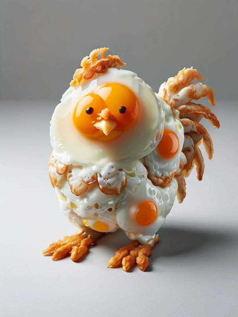 a cute chicken made of ral-friedegg, looking at viewer <lora:ral-friedegg:1>