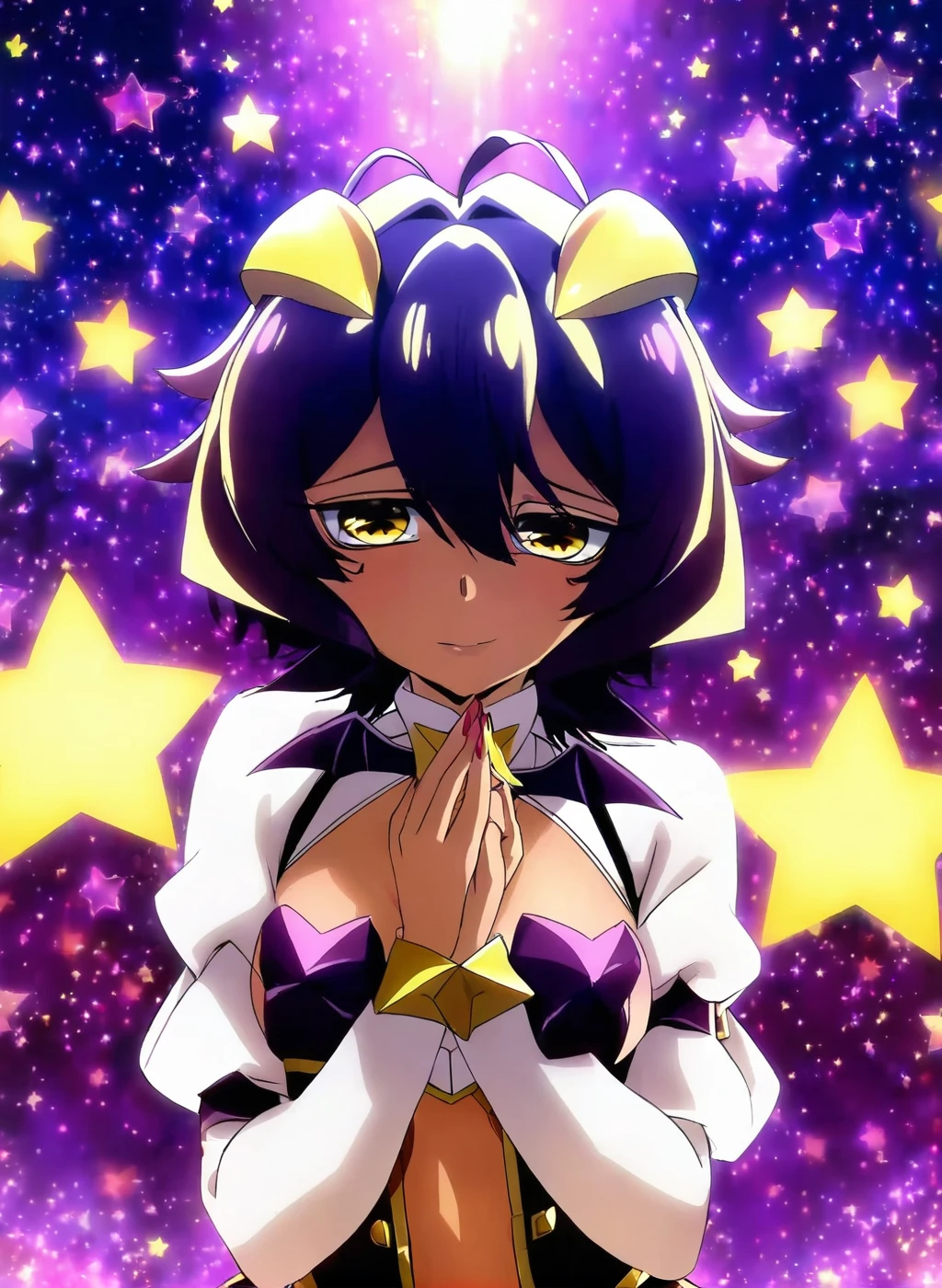 <lora:Hiiragi XL:0.85> Hiiragi Utena, black stars covering breasts, (masterpiece), best quality, highres, 4k, 8k, cinematic lighting, amazing quality, amazing shading, soft lighting, Illustration, official artwork, anime style, wallpaper, official art