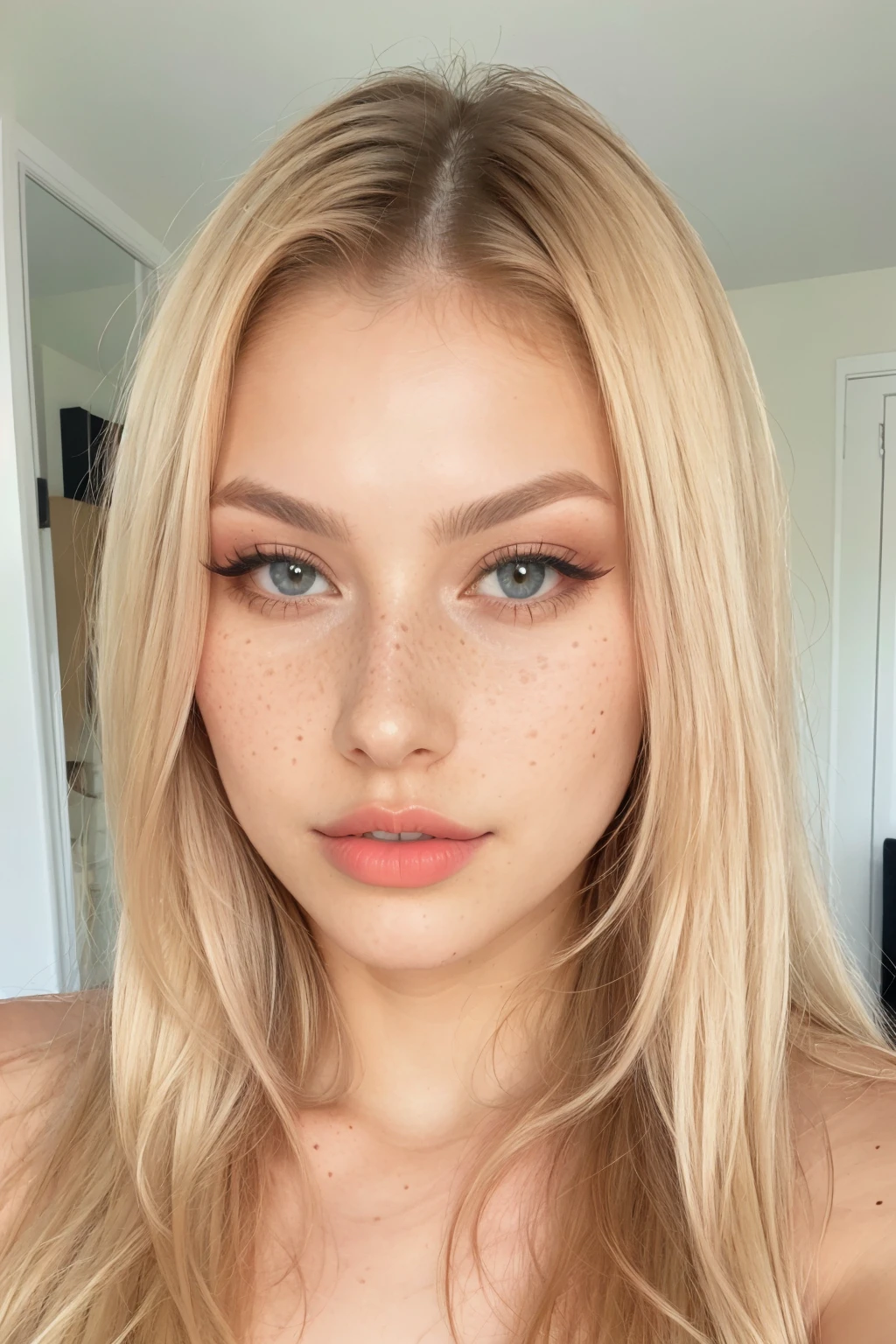 upper body photo of Pavoxy, platinum blonde hair, makeup, long eyelashes, blue eyes, freckles,
<lora:Pavoxy_Attempt2-000006:1>