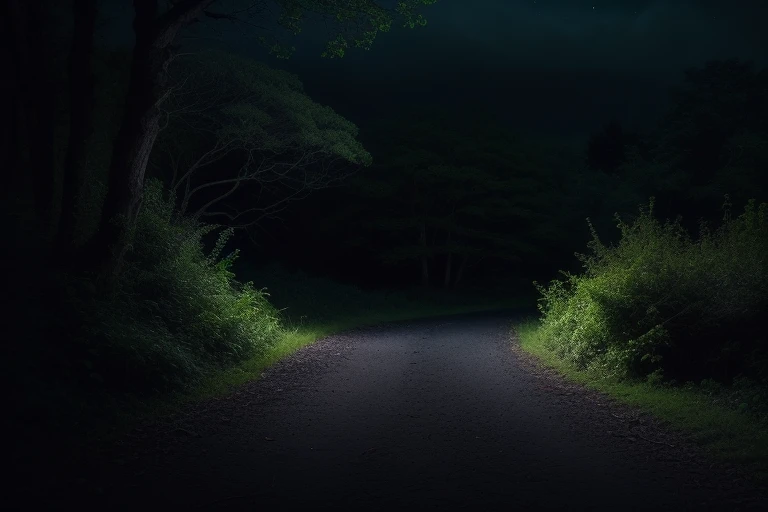 dark ambiance, deep wild untamed forrest, beautiful old trees, bushes, shrubs, mossy rocks, leafy branches, foliage, weeds, plants, mushrooms, best quality, extemely detailed, cinematic, (((((dark lighting, dark ambiance, middle of the night)))))