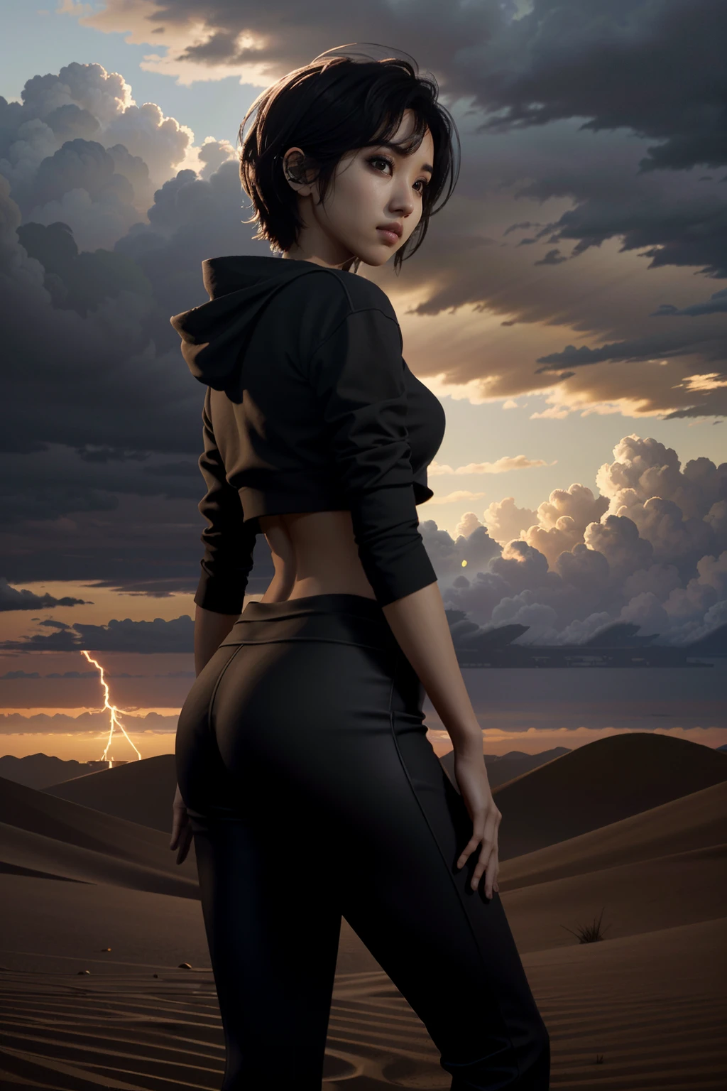 ((ultra detailed, masterpiece, absurdres))
<lora:QuarryKaitlyn:0.9>
QuarryKaitlyn, 1girl, solo, black hair, brown eyes, standing at the beach, palm trees, ocean, waves, sundown, cinematic lighting