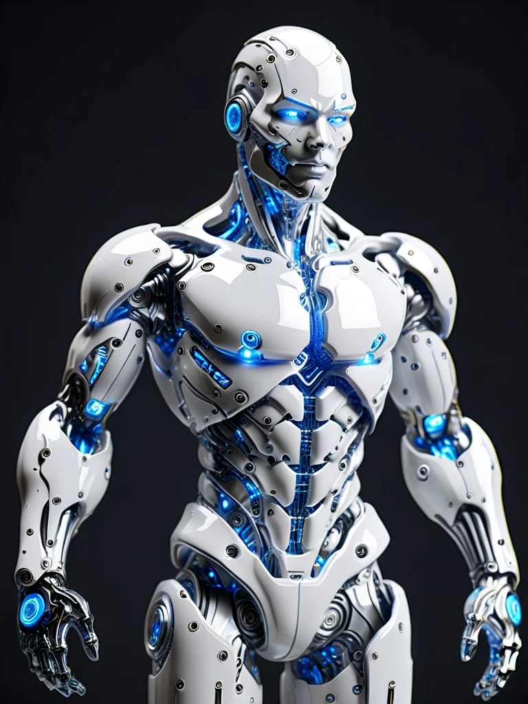 professional 3d model of a cyborg, body made of white and silver parts, led lights, circuits, octane render, highly detailed, volumetric, dramatic lighting <lora:ral-blueresin-sdxl:1> made of ral-blueresin