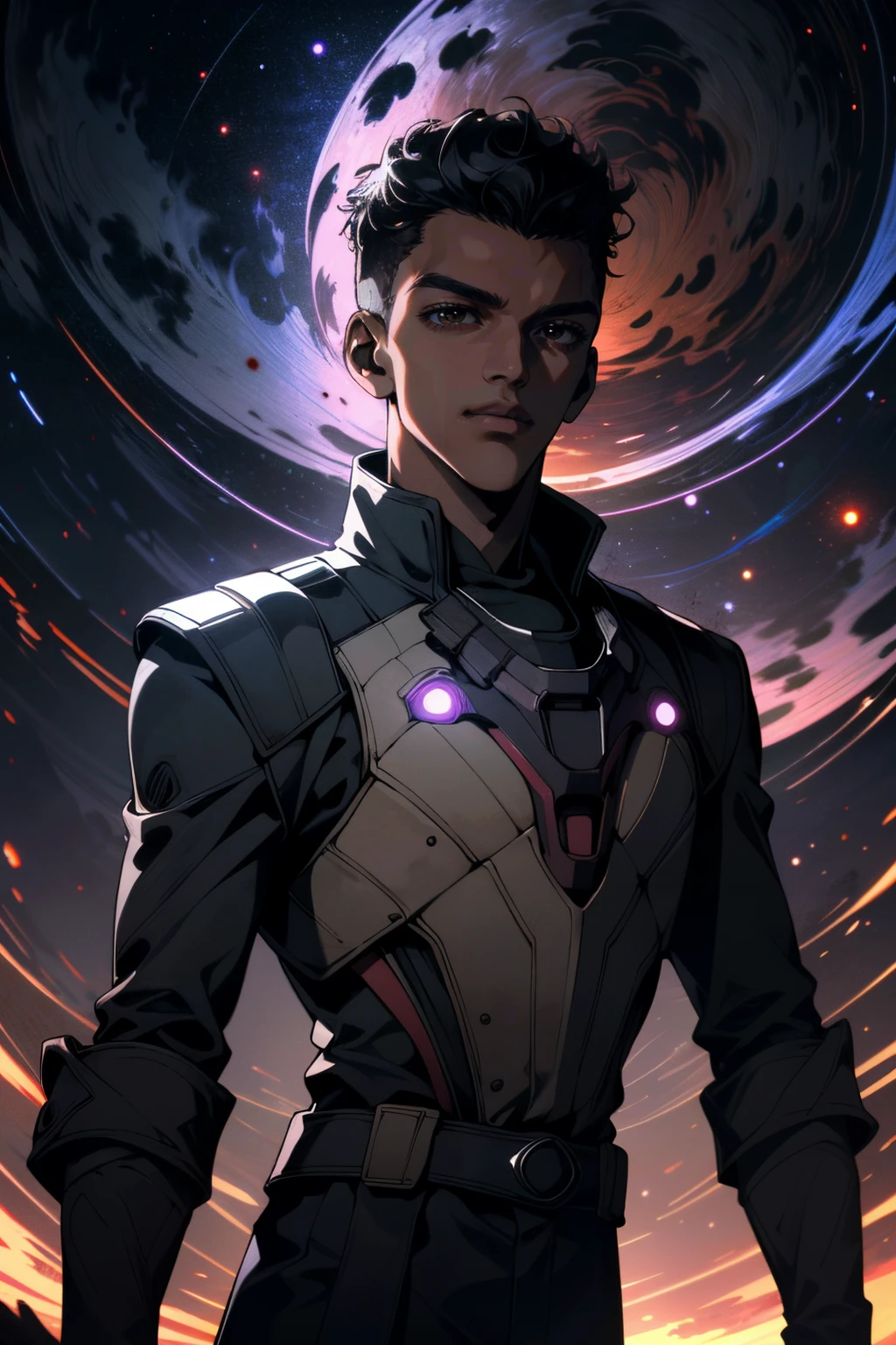 ((ultra detailed, masterpiece, absurdres))
 <lora:QuarryRyan:0.9>
QuarryRyan, 1boy, solo, black hair, brown eyes, dark skin, standing at the beach, palm trees, ocean, waves, sundown, cinematic lighting