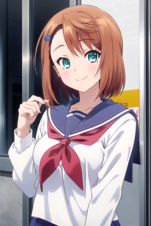 (((pixel-perfect, detail-perfect))), solo, 1girl, <lora:chisaki-hotsprings-01:0.8>, chisaki miyazaki, school uniform, serafuku, looking at viewer, smile, upper body