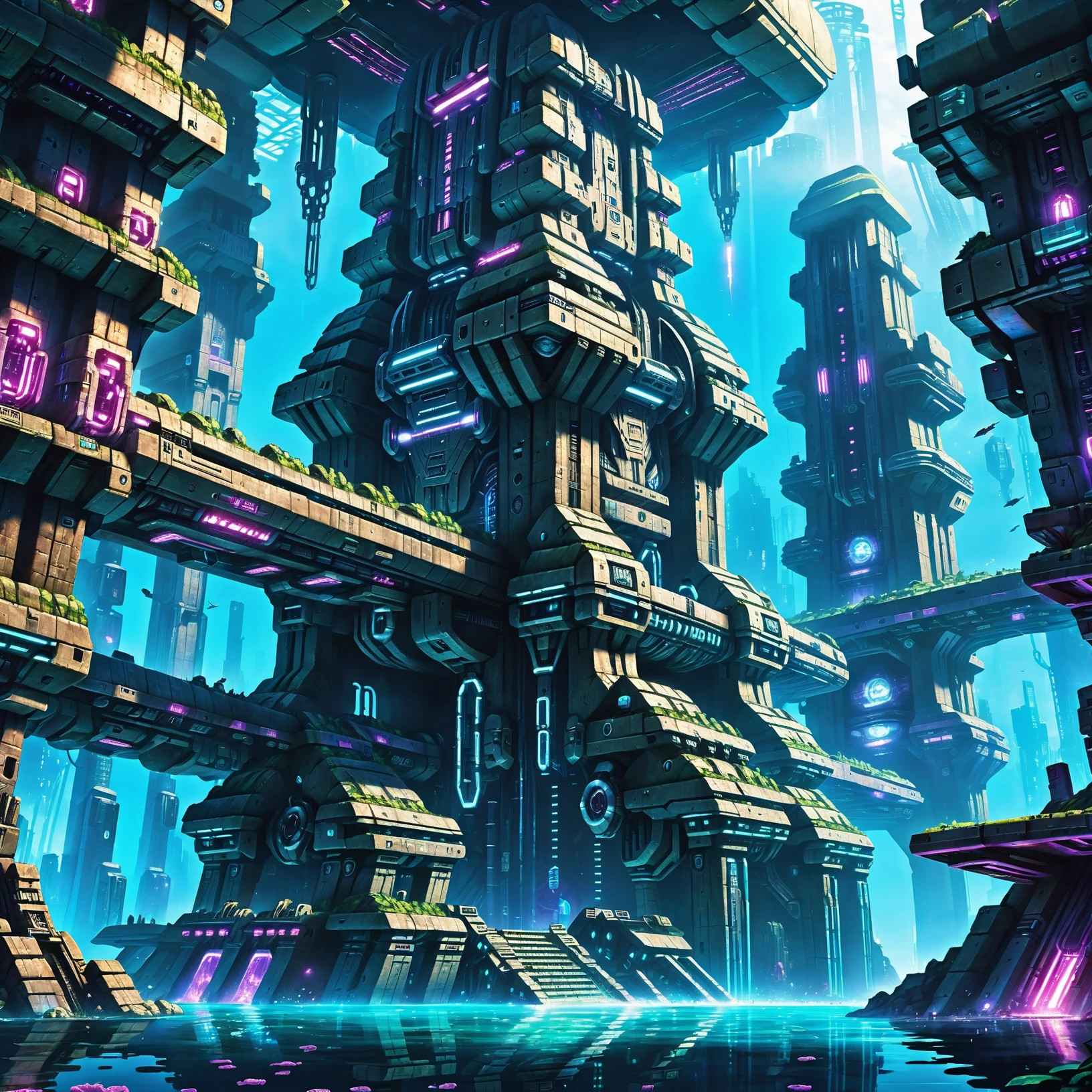 cyberpunk, scifi, a ruined,amazing fantasy underwater topia edge of the multiverse, masterpiece<lora:EnvyBetterHiresFixXL01:0:hr=1><lora:EnvyAztecArchitectureXL01:1>