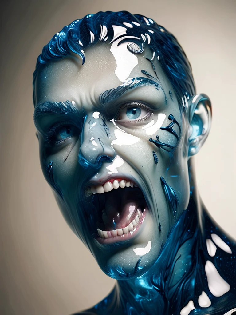 schizophrenia as an animal, hyperrealistic, , foreshortening, by Stefan Gesell <lora:ral-blueresin-sdxl:1> made of ral-blueresin