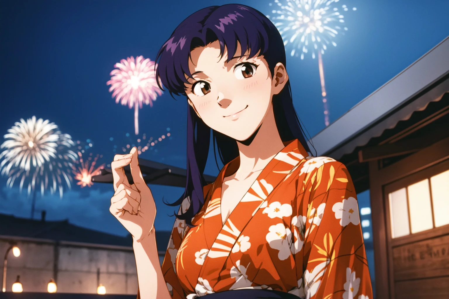 (RAW photo, best quality), 1girl,  natural lighting, solo, light smile, 
katsuragi misato,  <lora:eva_katsuragi_misato_v1_2:1>,
outdoor,
summer, fireworks, night time, yukata, upper body,