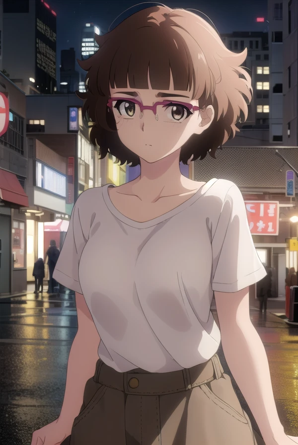 recreatorsmarine, <lora:recreators marine s1-lora-nochekaiser:1>,
marine, short hair, brown hair, (brown eyes:1.3), glasses, mole, mole under eye, bangs, blunt bangs,
BREAK skirt, shirt, white shirt, short sleeves, pink skirt, collarbone,
BREAK outdoor, city, night, sky, buildings, moon, clouds,
BREAK looking at viewer, (cowboy shot:1.5),
BREAK <lyco:GoodHands-beta2:1>, (masterpiece:1.2), best quality, high resolution, unity 8k wallpaper, (illustration:0.8), (beautiful detailed eyes:1.6), extremely detailed face, perfect lighting, extremely detailed CG, (perfect hands, perfect anatomy),