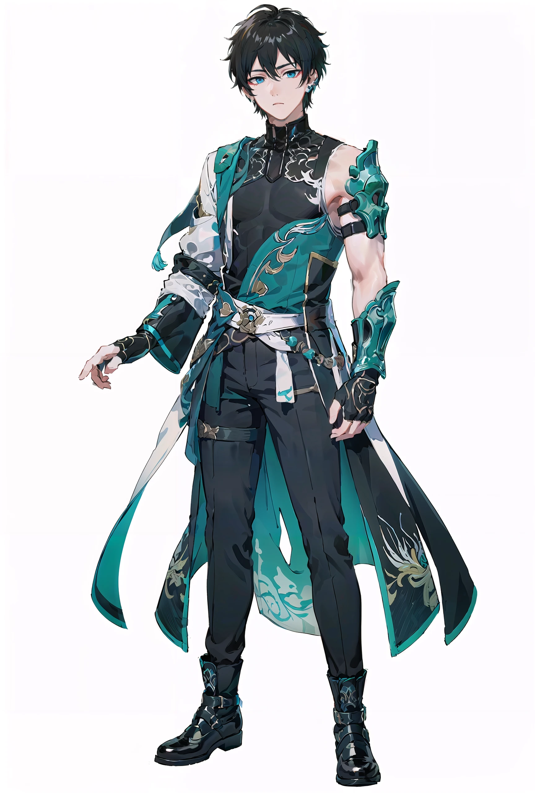 (8k, RAW photo, best quality, masterpiece:1.2),
1boy, solo, (full body:1.3), standing,
<lora:danhen-yinyue-con-v100-000039:0.75>danhen,black hair, fingerless gloves, black gloves, jewelry, earrings, pants, blue eyes, short hair, black footwear,
(white background, simple background:1.3),
(beautiful_face), ((intricate_detail)),
((finely_detailed)), fine_fabric_emphasis,
((glossy)),