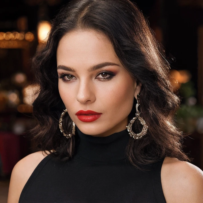 (masterpiece:1.2), (best quality,:1.2), 8k, HDR, ultra detailed, ((photorealistic)), professional light, cinematic lighting, fashion photography, ambient lighting, face lighting, Domino, <lora:Domino-10:1>, earrings, choker, dark makeup, lipstick, wild and messy hair, ((portrait shot)), dynamic pose, <lora:detail_slider_v4:2>, OverallDetail, fhanddetail:1.4, ffacedetail:1.4, skindetail, hairdetail, looking at viewer, epiCPhoto, turtleneck pullover,