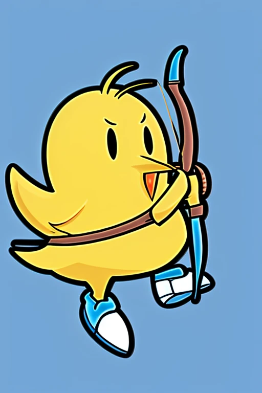 yellow <lora:Tikibirdv2:0.8> tikibird bird jumping with a bow, blue and white shoes, angry expression, plain background