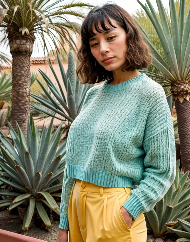 portrait of sks woman <lora:lora-small-bai-ling-v1:1.0>, wearing a cousy sweater, (fully covered)
in Marrakech, at the vibrant Jardin Majorelle, by William Eggleston,
<lora:add_detail:0.6> <lora:skin_slider_v2_1_FACE:0.25> epiCPhoto, ((metart))
