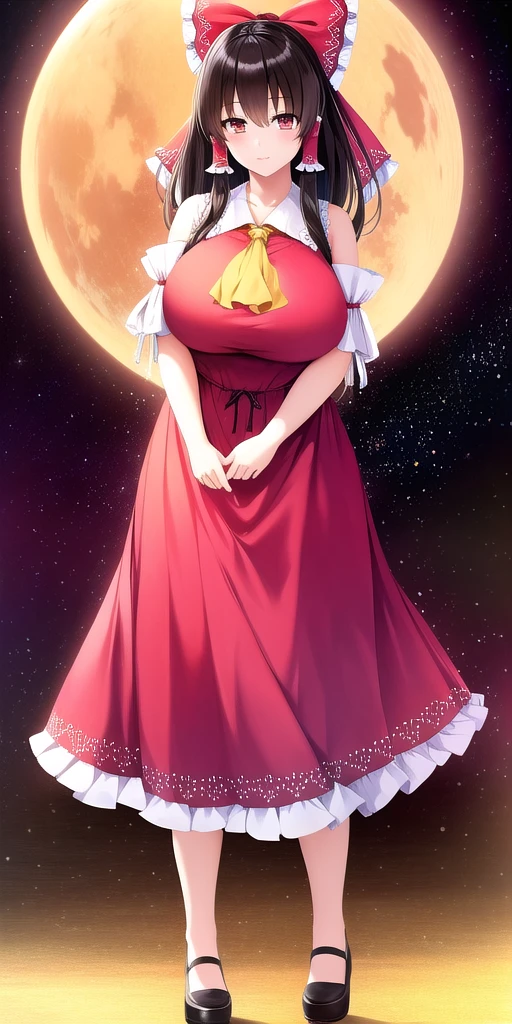 <lora:ReimuV1:0.7> hakureireimu, huge_breasts, standing, solo, sundress, starry_sky,, masterpiece, best quality, detailed face, detailed eyes, highres,