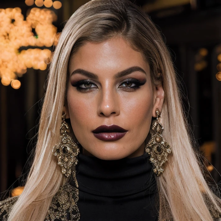 (masterpiece:1.2), (best quality,:1.2), 8k, HDR, ultra detailed, ((photorealistic)), professional light, cinematic lighting, fashion photography, ambient lighting, face lighting, Bridgette, <lora:Bridgette-10:1>, earrings, choker, dark makeup, lipstick, long and wild and messy blonde hair, ((portrait shot)), dynamic pose, <lora:detail_slider_v4:2>, OverallDetail, fhanddetail:1.4, ffacedetail:1.4, skindetail, hairdetail, looking at viewer, epiCPhoto, turtleneck pullover,