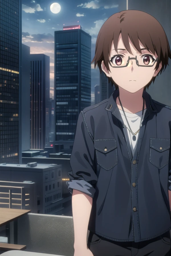 soutamizushino, <lora:souta mizushino s1-lora-nochekaiser:1>,
souta mizushino, brown hair, (brown eyes:1.3), male focus, glasses,
BREAK shirt, jewelry, necklace, uniform, pocket, pants, black pants,
BREAK outdoor, city, night, sky, buildings, moon, clouds,
BREAK looking at viewer, (cowboy shot:1.5),
BREAK <lyco:GoodHands-beta2:1>, (masterpiece:1.2), best quality, high resolution, unity 8k wallpaper, (illustration:0.8), (beautiful detailed eyes:1.6), extremely detailed face, perfect lighting, extremely detailed CG, (perfect hands, perfect anatomy),