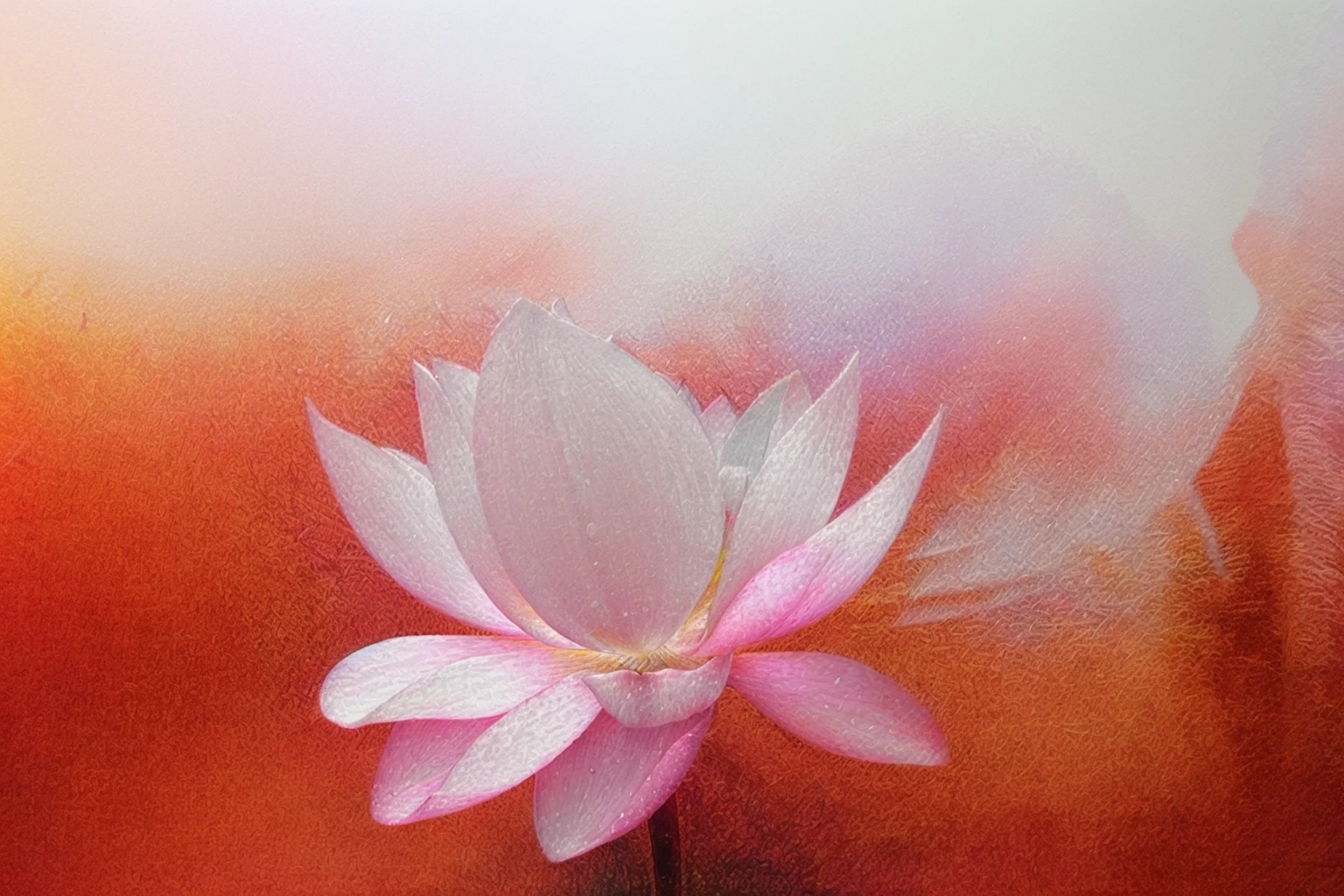 suxiu, pink and white lotus, solo, still life, red and white background, gradient,(best quality), ((masterpiece)), (highres), original, extremely detailed 8K wallpaper, (an extremely delicate and beautiful), ray tracing, (best quality)