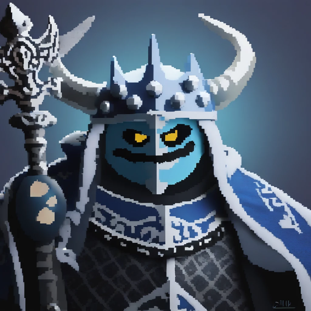 made from ice, pixel art, cartoon illustration, front view of ice helmet, ice crystals, blue color, simple black background, game icon <lora:game_icon_diablo_style_SDXL:0.4> <lora:pixel-art-sdxl-v11:0.8>