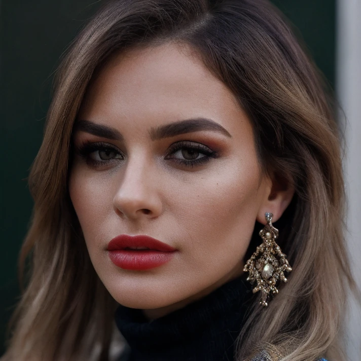 (masterpiece:1.2), (best quality,:1.2), 8k, HDR, ultra detailed, ((photorealistic)), professional light, cinematic lighting, fashion photography, ambient lighting, face lighting, Gemma, <lora:Gemma-10:1>, earrings, choker, dark makeup, lipstick, long and wild and messy hair,  ((portrait shot)), dynamic pose, <lora:detail_slider_v4:2>, OverallDetail, fhanddetail:1.4, ffacedetail:1.4, skindetail, hairdetail, looking at viewer, epiCPhoto, turtleneck pullover, neck tattoo