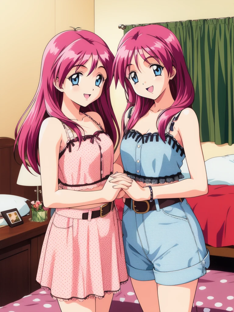 shirayuki, Two Girls, Multiple Girls, twins, smile, brother, Sisters, blue eyes,nsfw,(((Lace Underwear))),((((No bra)))),((topless)),locker room,Lace bra,Lace Underwear,good,retro artstyle, twins, Long Hair, 1990s (style), chest, brother, View your viewers, city, Day,
masterpiece, expensive quality, very_expensive_solve, big_file size, Full Color,