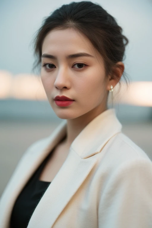 cinematic film still  . shallow depth of field,vignette,highly detailed,high budget,bokeh,cinemascope,moody,epic,gorgeous,film grain,grainy,1girl,slim asian female,Shaded Face,French Twist Hairstyle,solo,cheongsam,coat,earrings,black eyes,aqua eyes,black hair,eyeliner,eyelash,lipstick,makeup,High-definition,(realistic skin:1.1),(pores:1.21),(high detailed skin:1.21),(looking at viewer:1.411),complex detail,Cinema,stoic cinematic 4k epic detailed,shot on kodak detailed,hbo,dark moody,cinematic lighting,<lora:LCM-SD1.5:1>,,