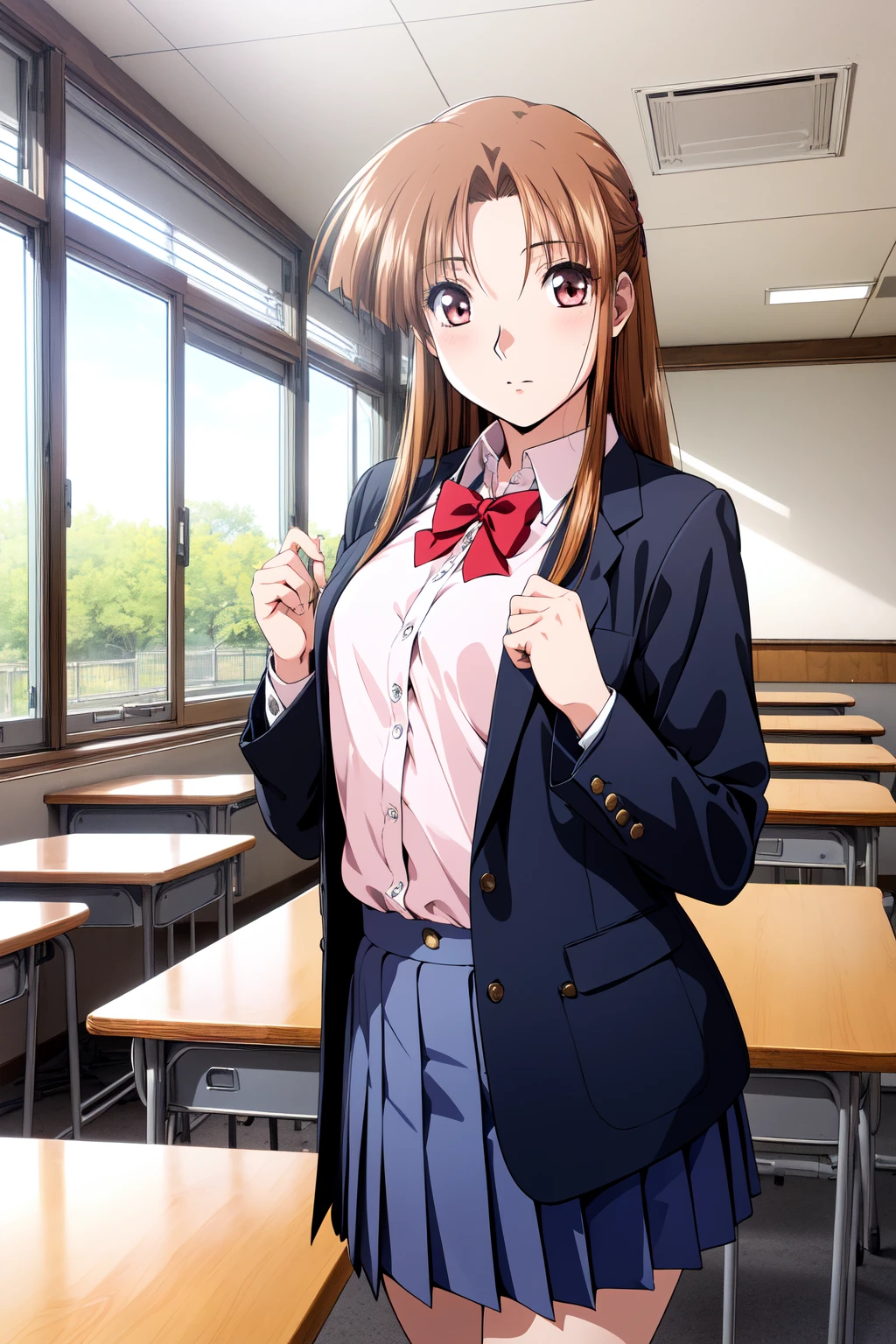 (RAW photo, best quality), 1girl,  natural lighting, school, classroom, JK, school uniform, jacket,
 <lora:innai_kansen_shiromiya_asuka_v2_2-000001:1>, shiromiya asuka,