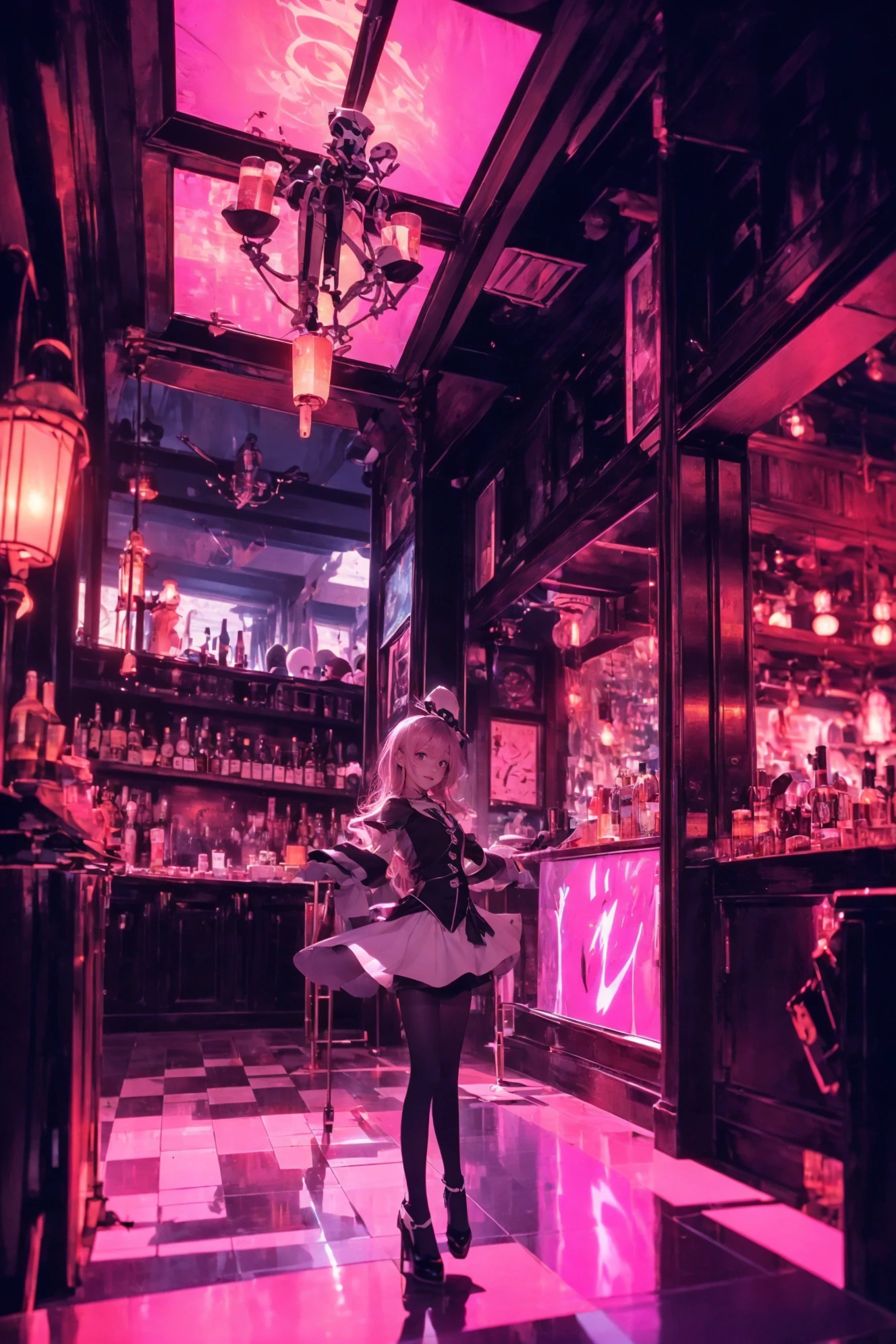 (wide shot, wide-angle lens,Panoramic:1.2),super vista, super wide AngleLow Angle shooting, super wide lens,
tavern scenes, charming personified skeleton, charming anime characters, i can't believe how beautiful this is, light magenta and dark gray, vanitas paintings, acidic and luminous colors, candid moments captured, luminous and dreamlike scenes, nightcore, i can't believe how beautiful this is, light magenta and dark gray, (light magenta:1.5),
(full body:1.1), Dynamic Angle, Perspective, High Point,pov
A shot with tension(Visual impact,giving the poster a dynamic and visually striking appearance:1.2),
<lora:~Q?-_NuLR tavern scenes8:0.8>