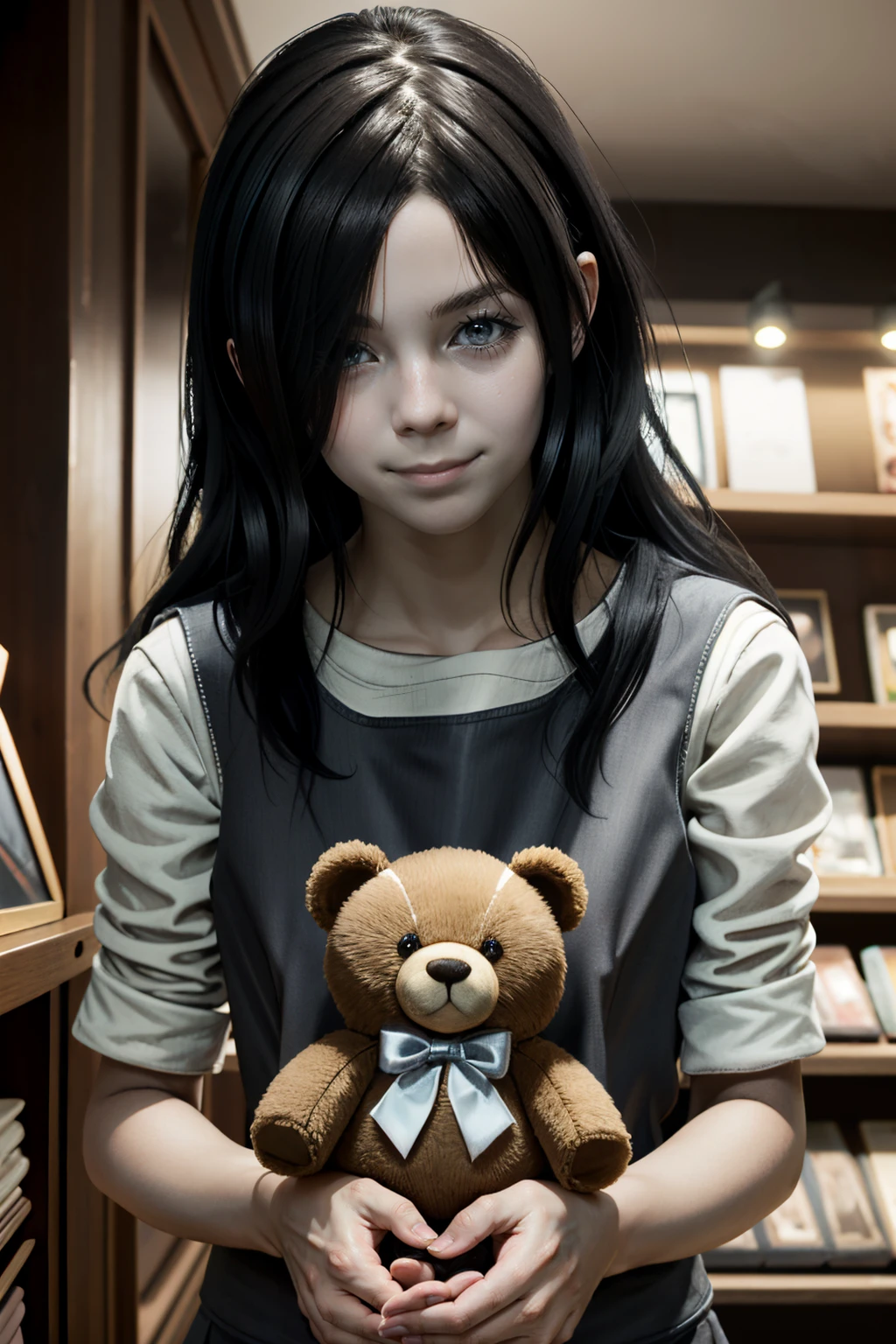 ((ultra detailed, masterpiece, absurdres))
<lora:RE7Eveline:0.9>
RE7Eveline, 1girl, solo, long hair, black hair, smile, toy store, teddy bear