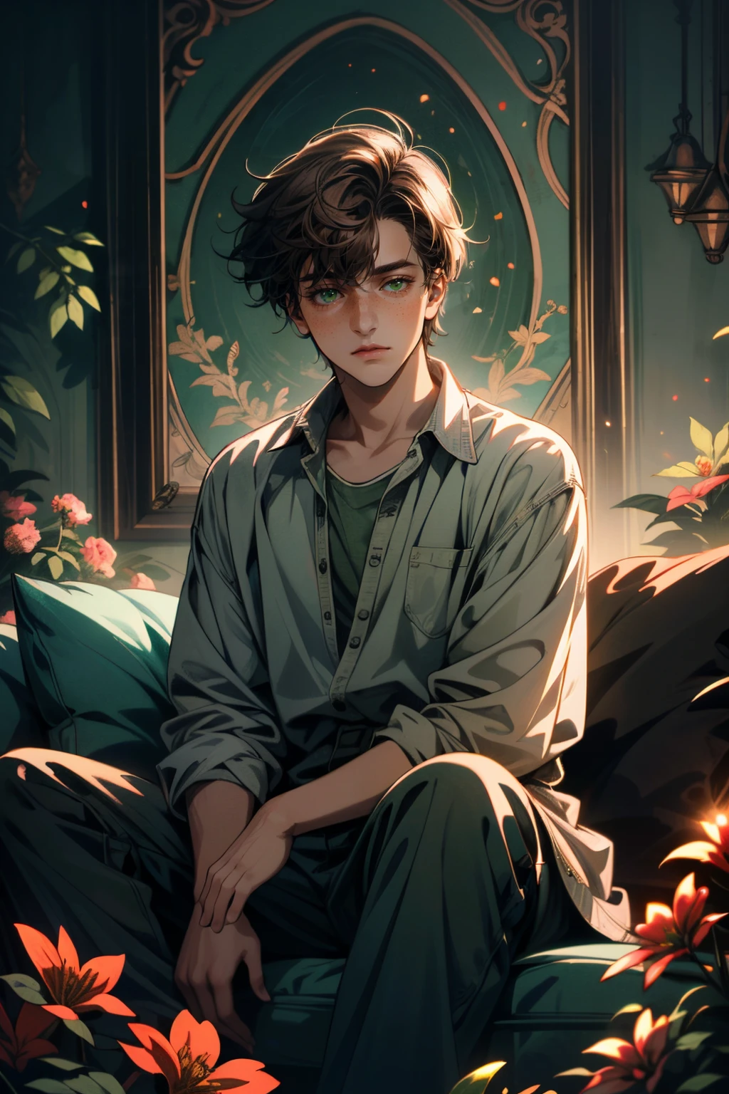 ((ultra detailed, masterpiece, absurdres))
<lora:QuarryMax:0.8>
QuarryMax, 1boy, solo, brown hair, green eyes, freckles, standing in front of rustic vintage dors, outside, flowers, cinematic lighting