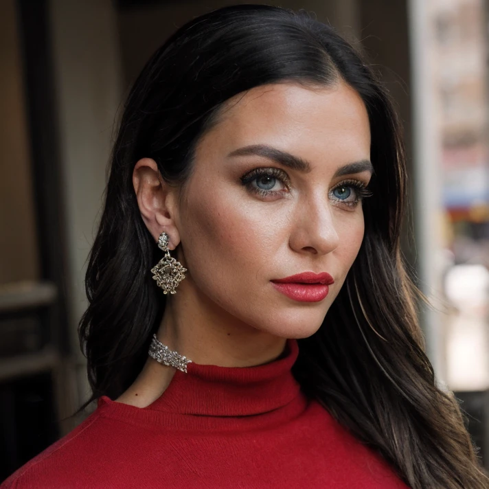 (masterpiece:1.2), (best quality,:1.2), 8k, HDR, ultra detailed, ((photorealistic)), professional light, cinematic lighting, fashion photography, ambient lighting, face lighting, Melissa, <lora:Melissa-10:1>, earrings, choker, dark makeup, lipstick, long and wild and messy hair, ((portrait shot)), dynamic pose, <lora:detail_slider_v4:2>, OverallDetail, fhanddetail:1.4, ffacedetail:1.4, skindetail, hairdetail, looking at viewer, epiCPhoto, turtleneck pullover,