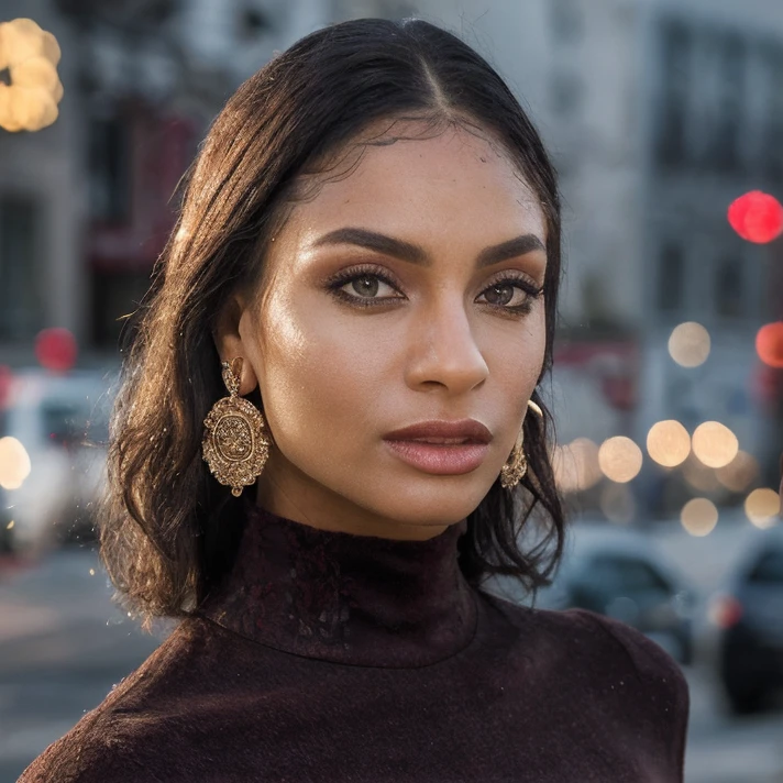 (masterpiece:1.2), (best quality,:1.2), 8k, HDR, ultra detailed, ((photorealistic)), professional light, cinematic lighting, fashion photography, ambient lighting, face lighting, Sarai, <lora:Sarai-10:1>, earrings, choker, dark makeup, lipstick, wild and messy hair, ((portrait shot)), dynamic pose, <lora:detail_slider_v4:2>, OverallDetail, fhanddetail:1.4, ffacedetail:1.4, skindetail, hairdetail, looking at viewer, epiCPhoto, turtleneck pullover