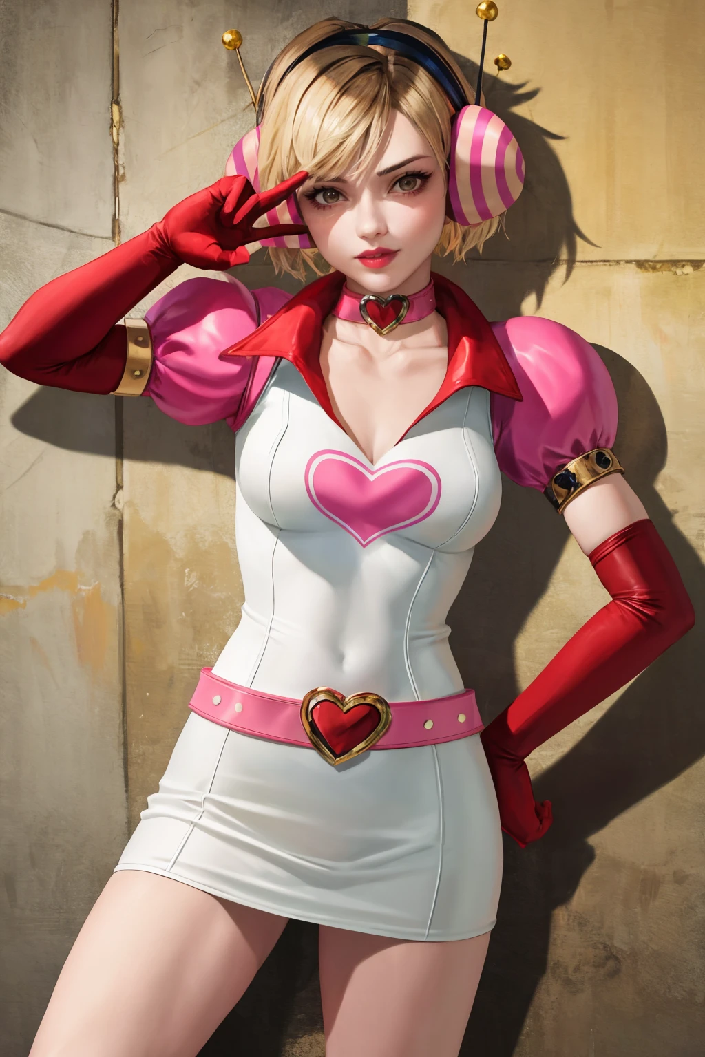 masterpiece, best quality, 1girl, solo, <lora:heathermason-sh-richy-v1_1:1> heatherpri, choker, headphones, magical girl, elbow gloves, belt