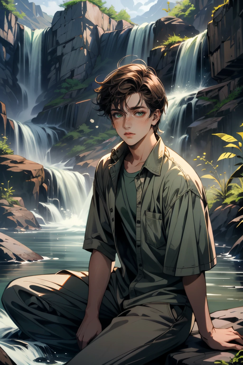 ((ultra detailed, masterpiece, absurdres))
 <lora:QuarryMax:0.8>
QuarryMax, 1boy, solo, brown hair, green eyes, freckles, Ice Castle in a frozen wasteland, glowing ice crystals, standing with arms crossed, emanating a regal presence