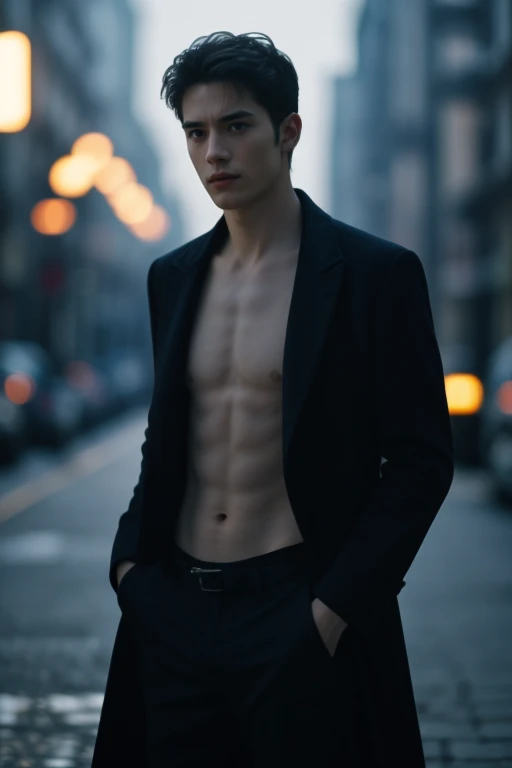 (cinematic photo),(. 35mm photograph),film,bokeh,professional,4k,highly detailed,1boy,40-year-old male,male focus,solo,topless,pants,open_coat,Cinematic Shot,cinematic lighting,
<lora:LCM-SD1.5:1>,<lora:weight_slider_v2:-0.2>,<lora:muscle_slider_v1:-0.21>,