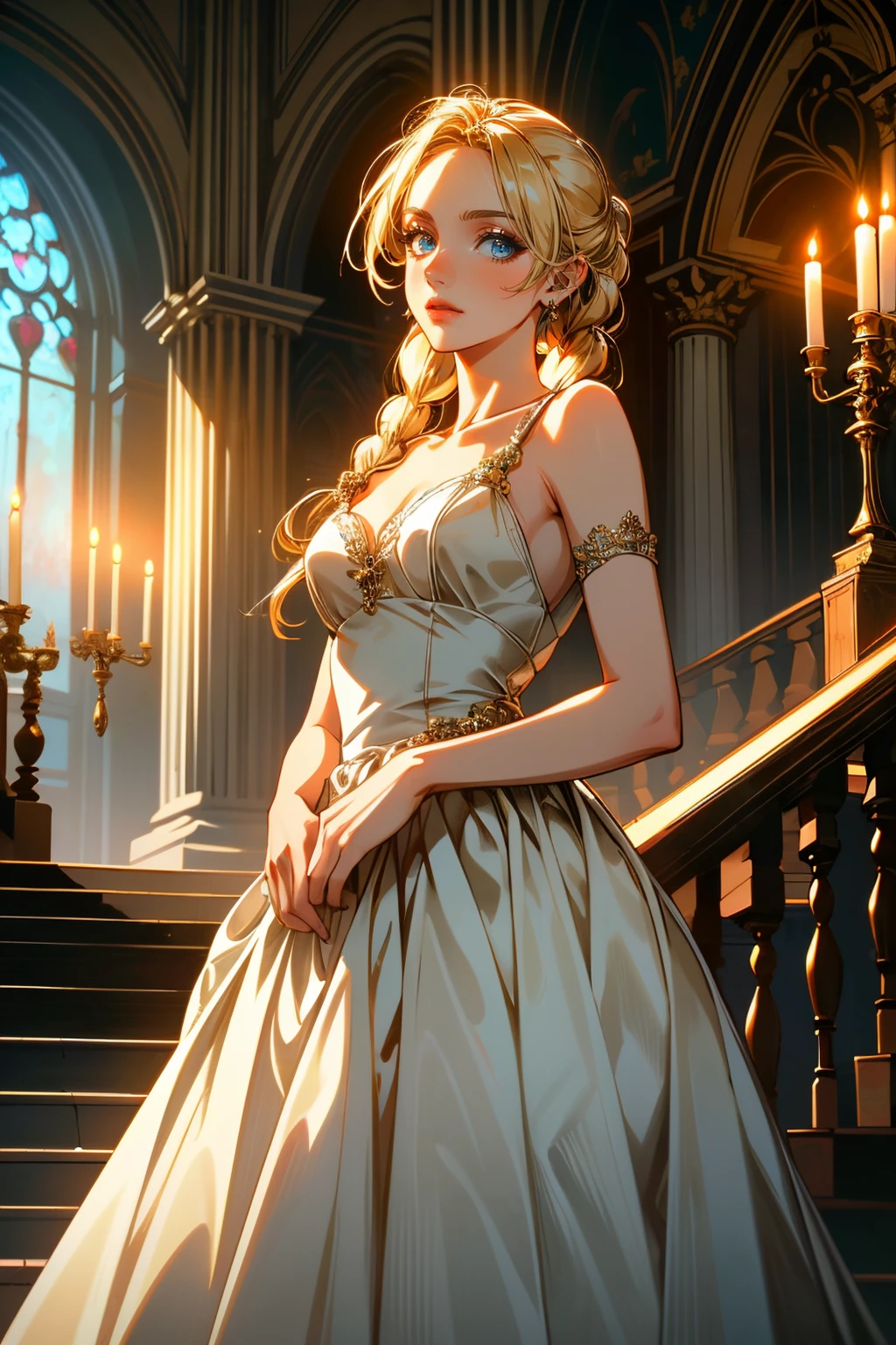 ((ultra detailed, masterpiece, absurdres))
 <lora:UDJess:0.9>
UDJess, 1girl, solo, blue eyes, blonde hair, long hair, twin braids, In a whimsical enchanted garden, pastel sundress, cinematic golden-hour lighting, holding a bouquet of vibrant fantasy flowers