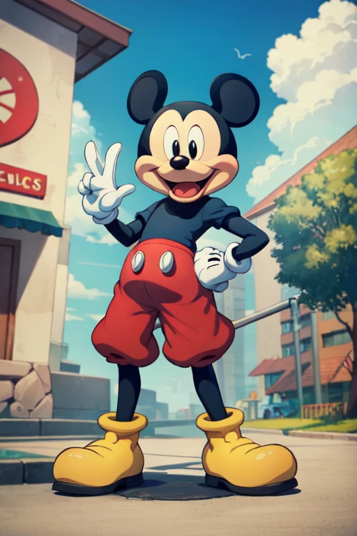 cartoon, modern Mickey Mouse, outdoor