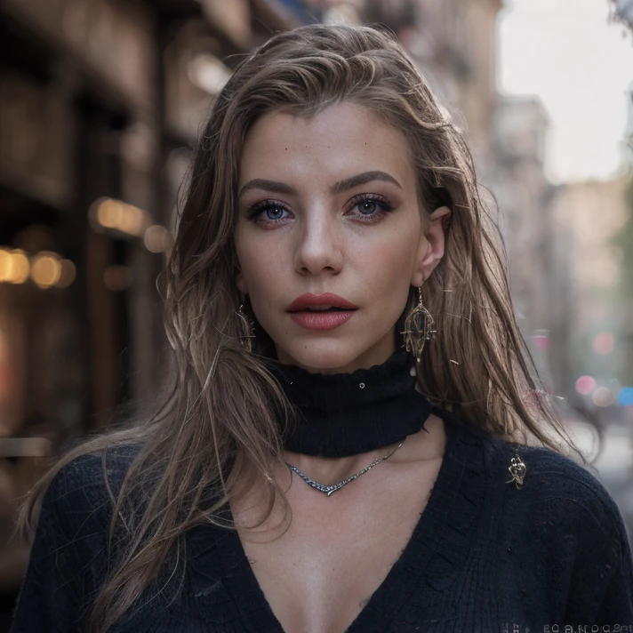 (masterpiece:1.2), (best quality,:1.2), 8k, HDR, ultra detailed, ((photorealistic)), professional light, cinematic lighting, fashion photography, ambient lighting, face lighting, Lara, <lora:Lara-10:1>, earrings, choker, dark makeup, lipstick, long and wild and messy hair, ((portrait shot)), dynamic pose, <lora:detail_slider_v4:2>, OverallDetail, fhanddetail:1.4, ffacedetail:1.4, skindetail, hairdetail, looking at viewer, epiCPhoto, turtleneck pullover, middle-aged